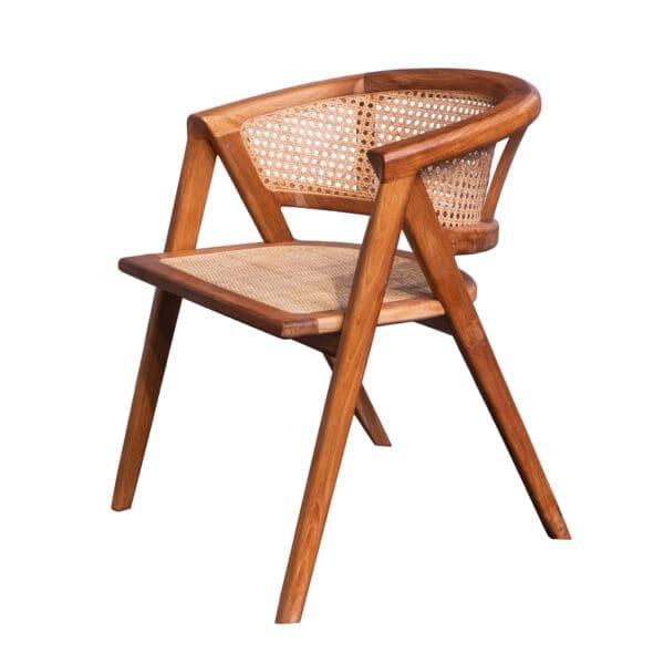 Mid Century Modern Style Teak Chair with wicker bakc