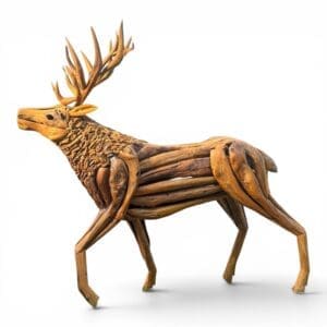 Teak Elk Sculpture