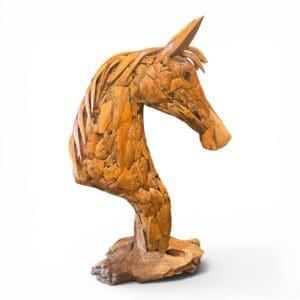 Teak Horse Head Floor Sculpture