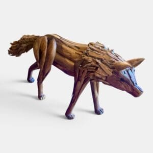 Teak Fox Sculpture