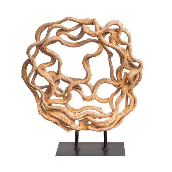 Jungle vines wood circular table top sculpture