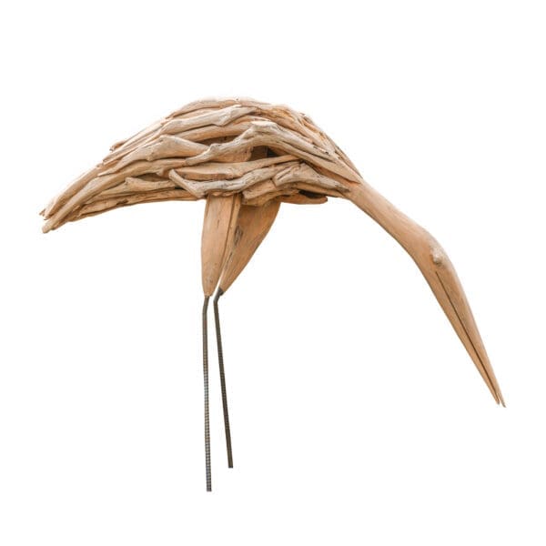 Teak wood crane bird sculpture