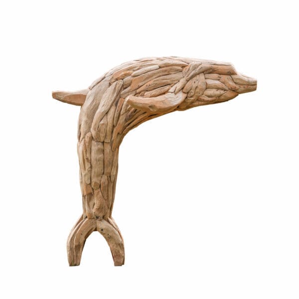 Teak wood dolphin sculpture