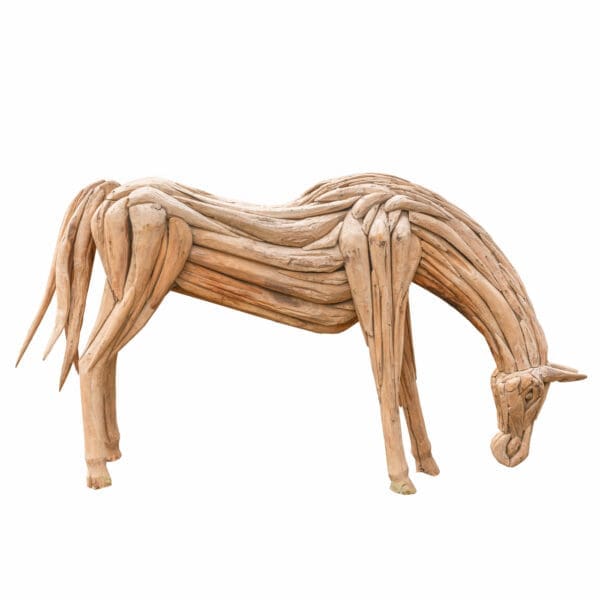 Teakwood eating horse head sculpture