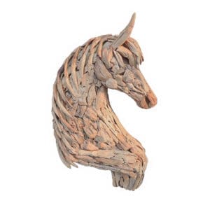 Teakwood ground-mounted horse head sculpture