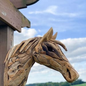 Teakwood wall-mounted horse head sculpture