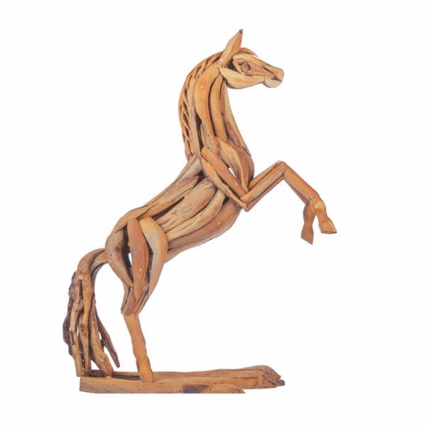 Teakwood rearing horse sculpture