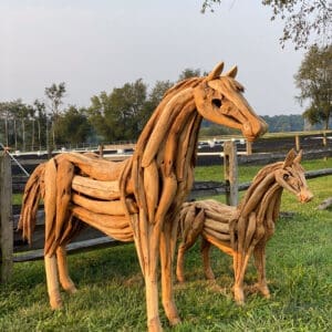 Teakwood standing horse sculpture