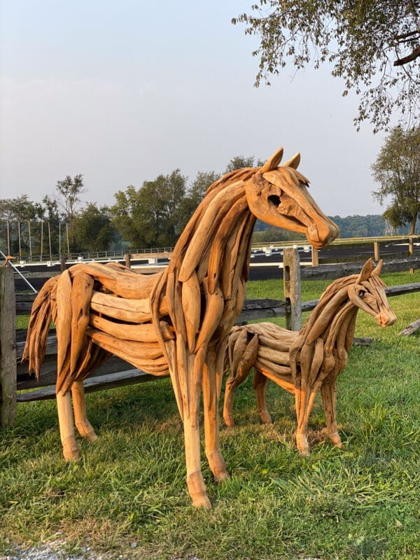 Teakwood standing horse sculpture