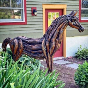 Teakwood standing horse sculpture