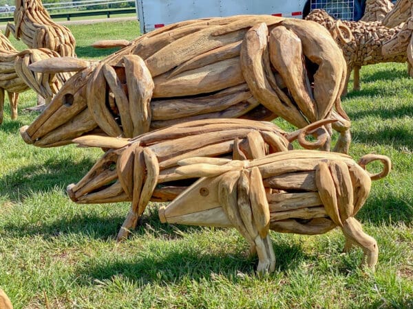 Teakwood Pig Sculptures