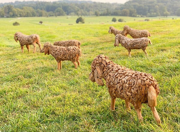 Teakwood Sheep Sculptures