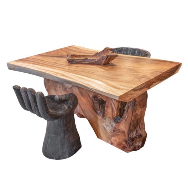 Live edge wood table with stools, rectangle