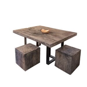 Live edge wood table with stools, rectangle