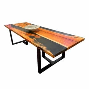 Resin table with wood inlay, black