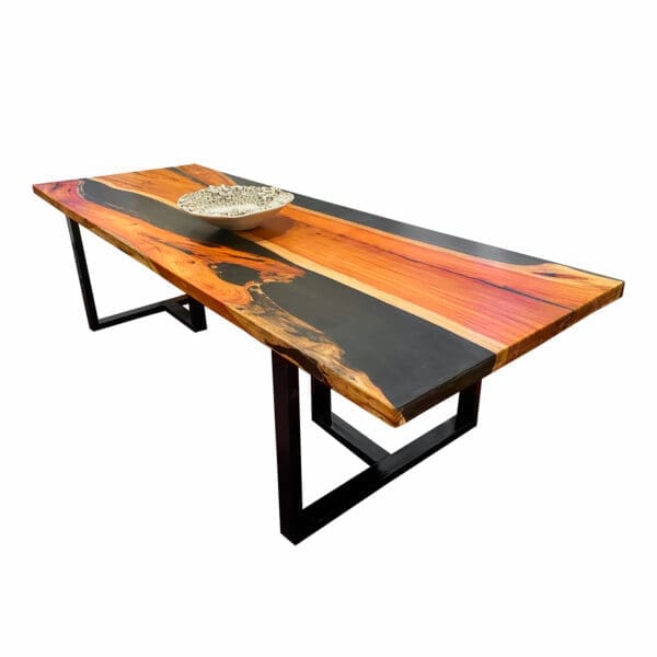 Resin table with wood inlay, black