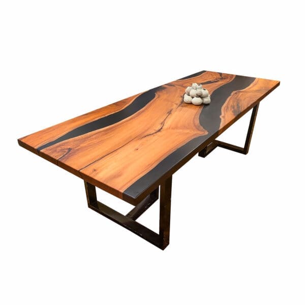 Resin table with wood inlay, black