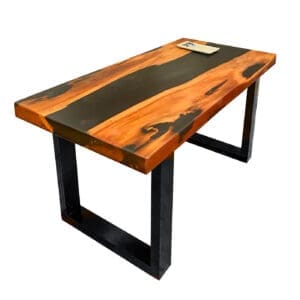 Resin table with wood inlay, black