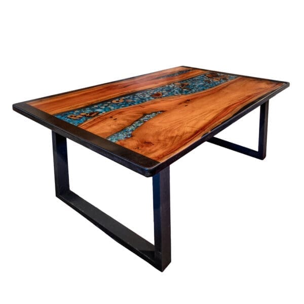 Wood and Resin Table with Ocean Theme - Chairs and Bench