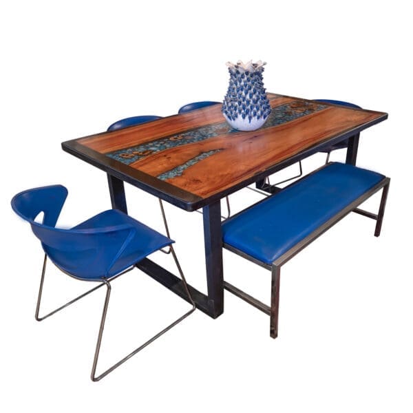 Wood and Resin Table with Ocean Theme - Chairs and Bench